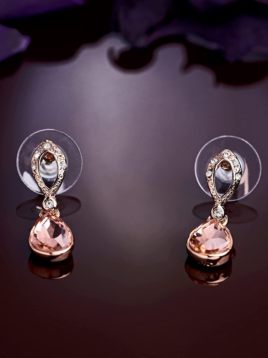

Estele Rose Gold & Brown Teardrop Shaped Drop Earrings