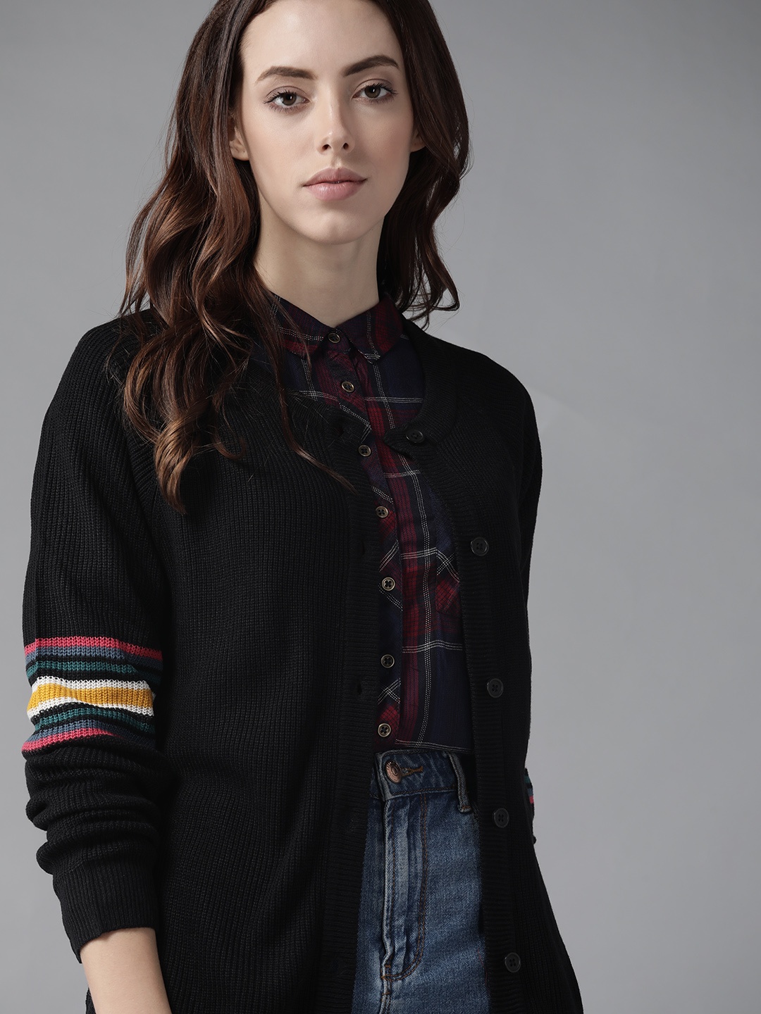 

Roadster Women Black Solid Cardigan