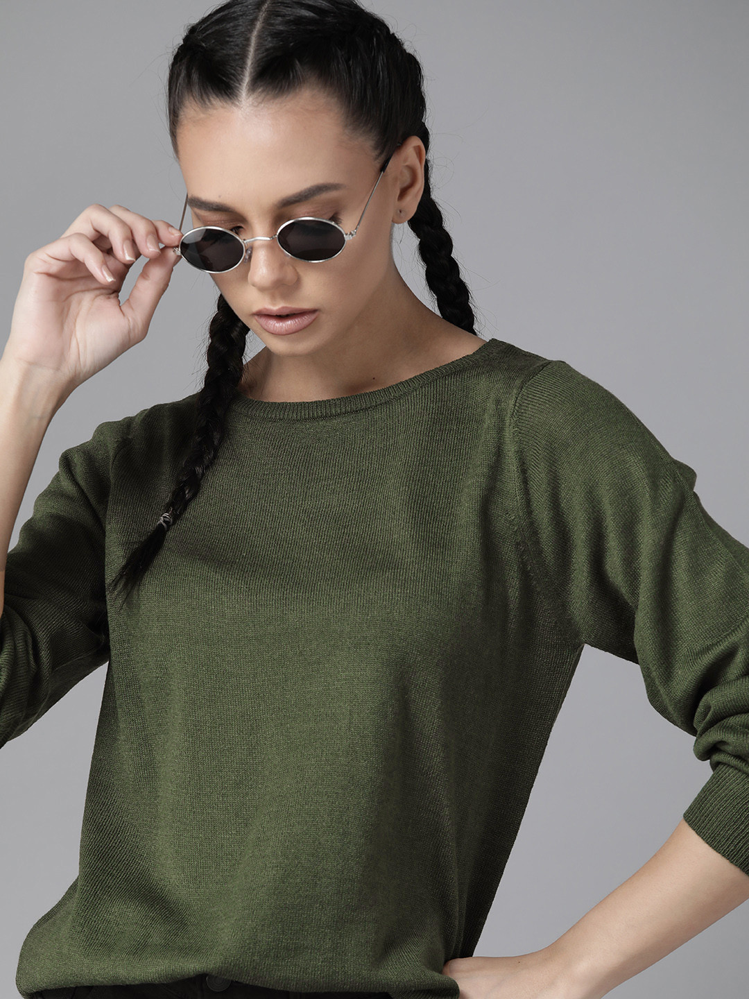 

Roadster Women Green Solid Pullover