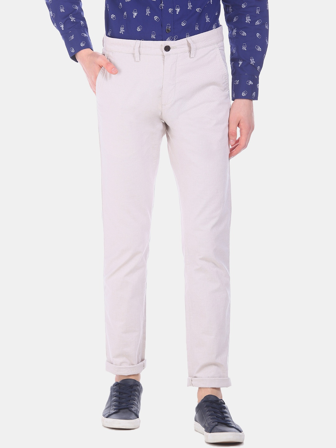 

Arrow Sport Men Off-White Slim Fit Regular Trousers