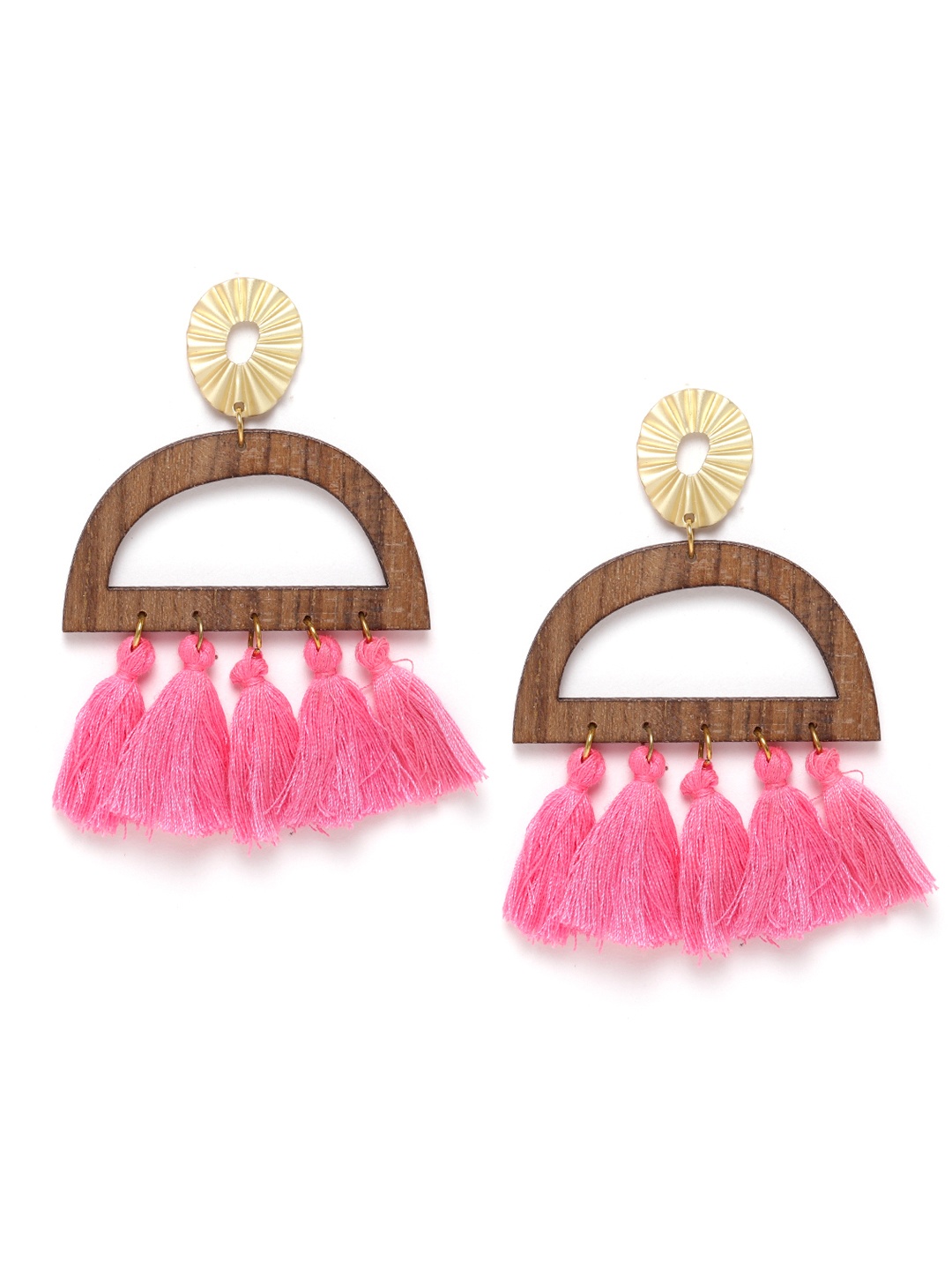 

DIVA WALK EXCLUSIVE Pink & Brown Gold-Plated Tasselled Geometric Drop Earrings