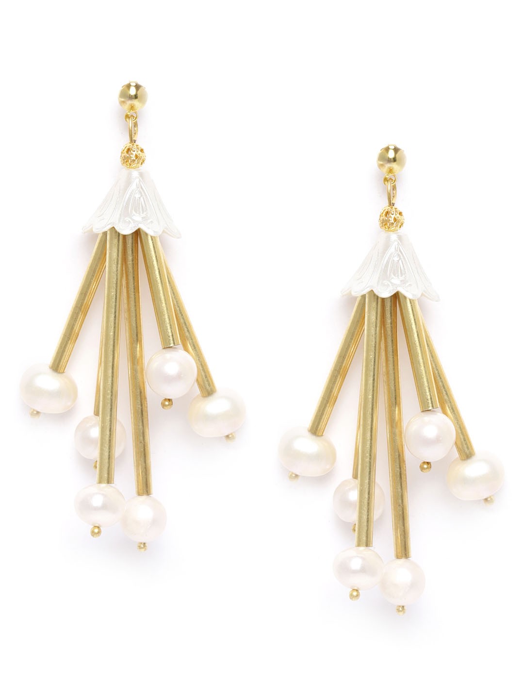 

DIVA WALK EXCLUSIVE Off-White Gold-Plated Beaded Handcrafted Contemporary Drop Earrings