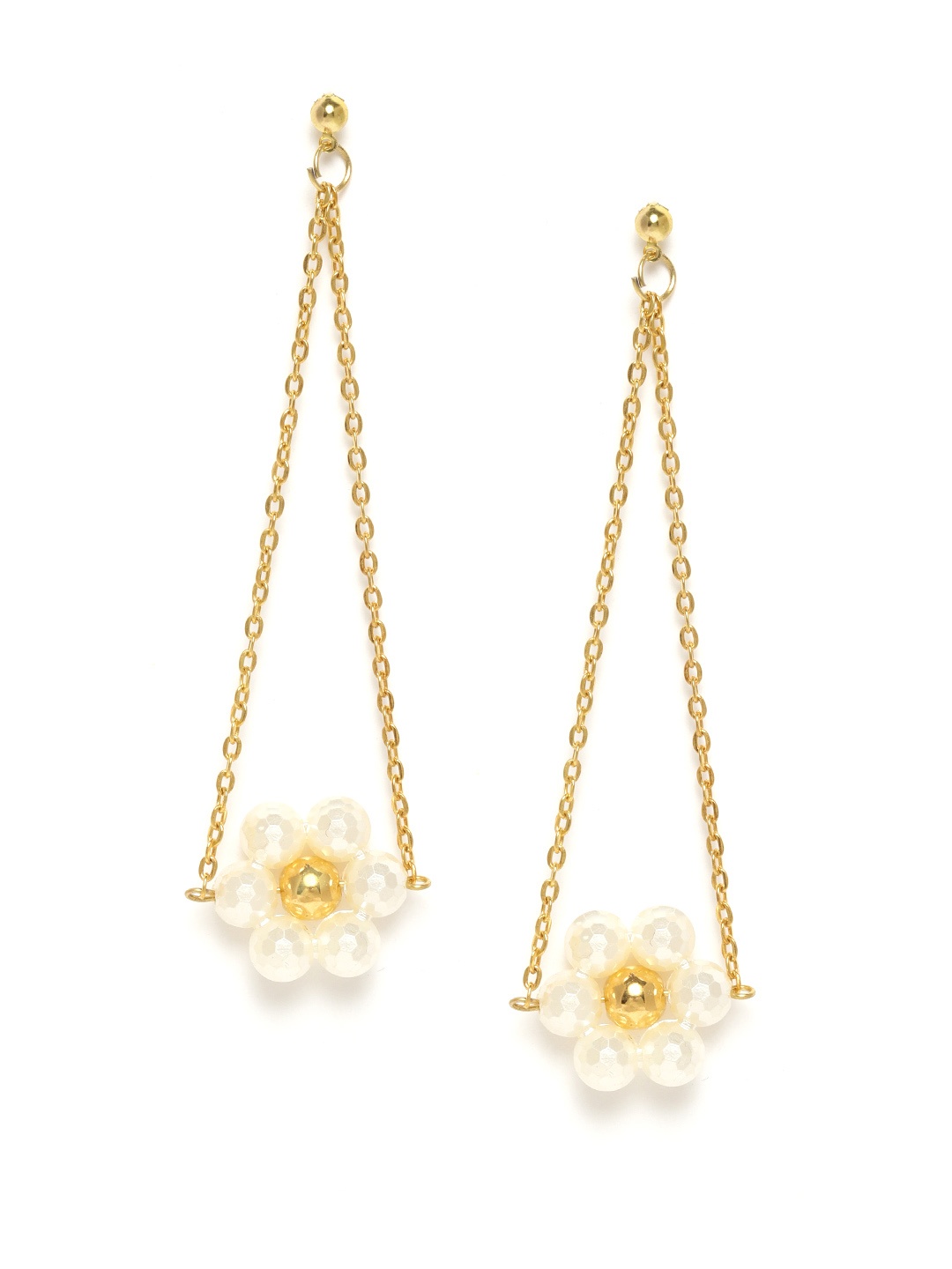 

DIVA WALK EXCLUSIVE White Gold Plated Floral Shaped Handcrafted Beaded Drop Earrings