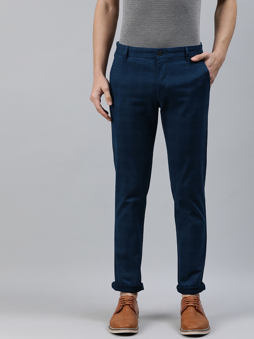 

Arrow Sport Men Navy Blue Slim Fit Checked Regular Trousers