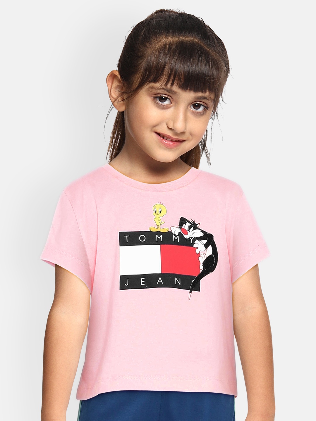 

Tommy Hilfiger Girls Pink Printed Round Neck T-shirt