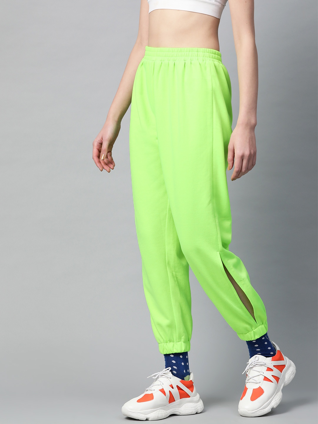

SASSAFRAS Women Fluorescent Green Solid Joggers
