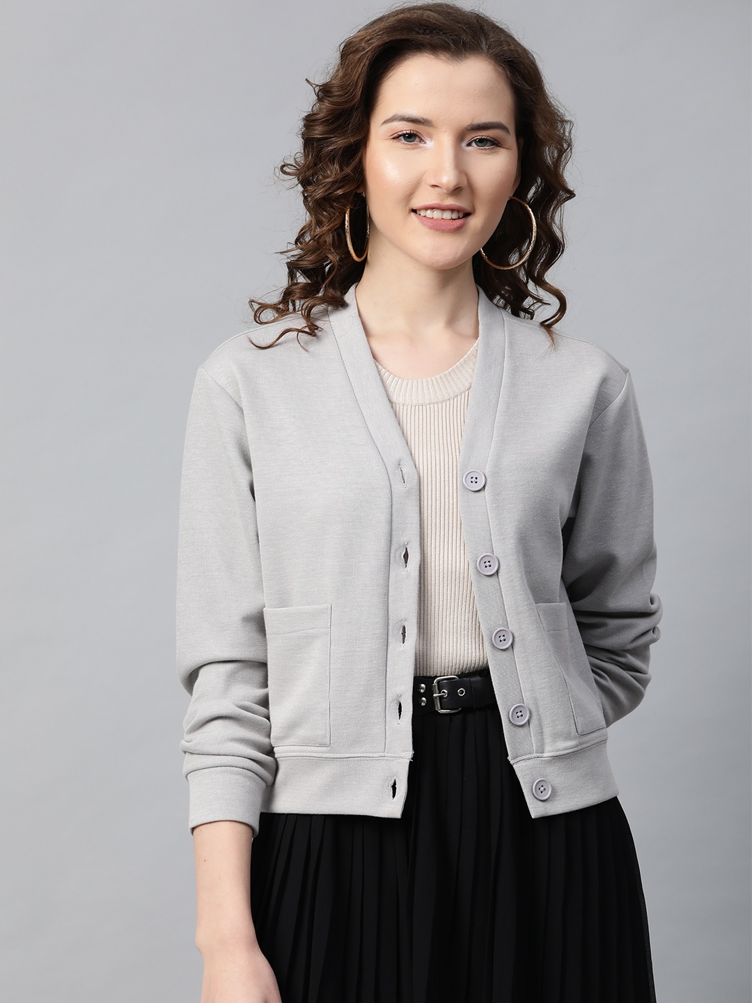 

SASSAFRAS Women Grey Solid Cardigan