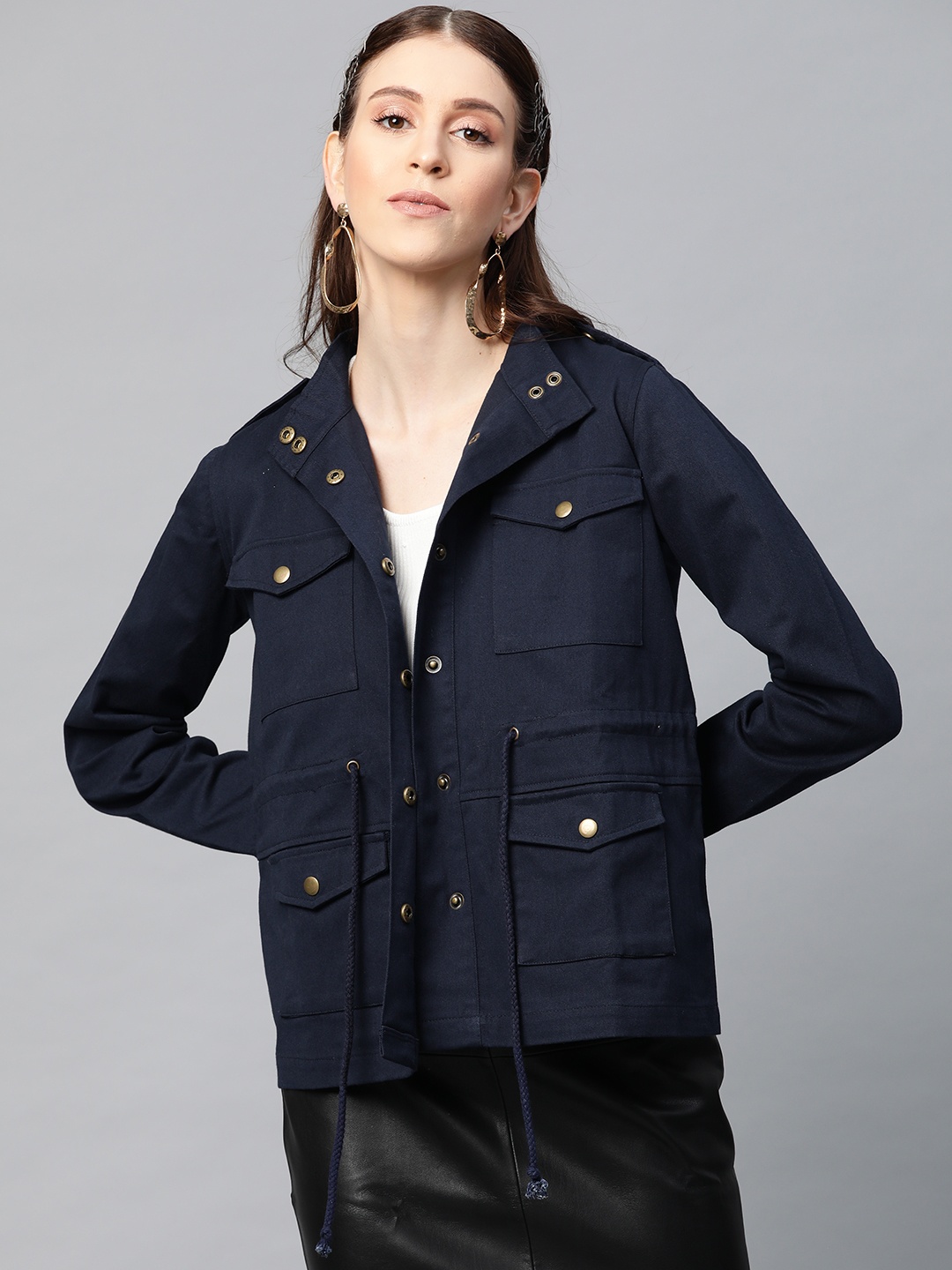 

SASSAFRAS Women Navy Blue Solid Tailored Jacket