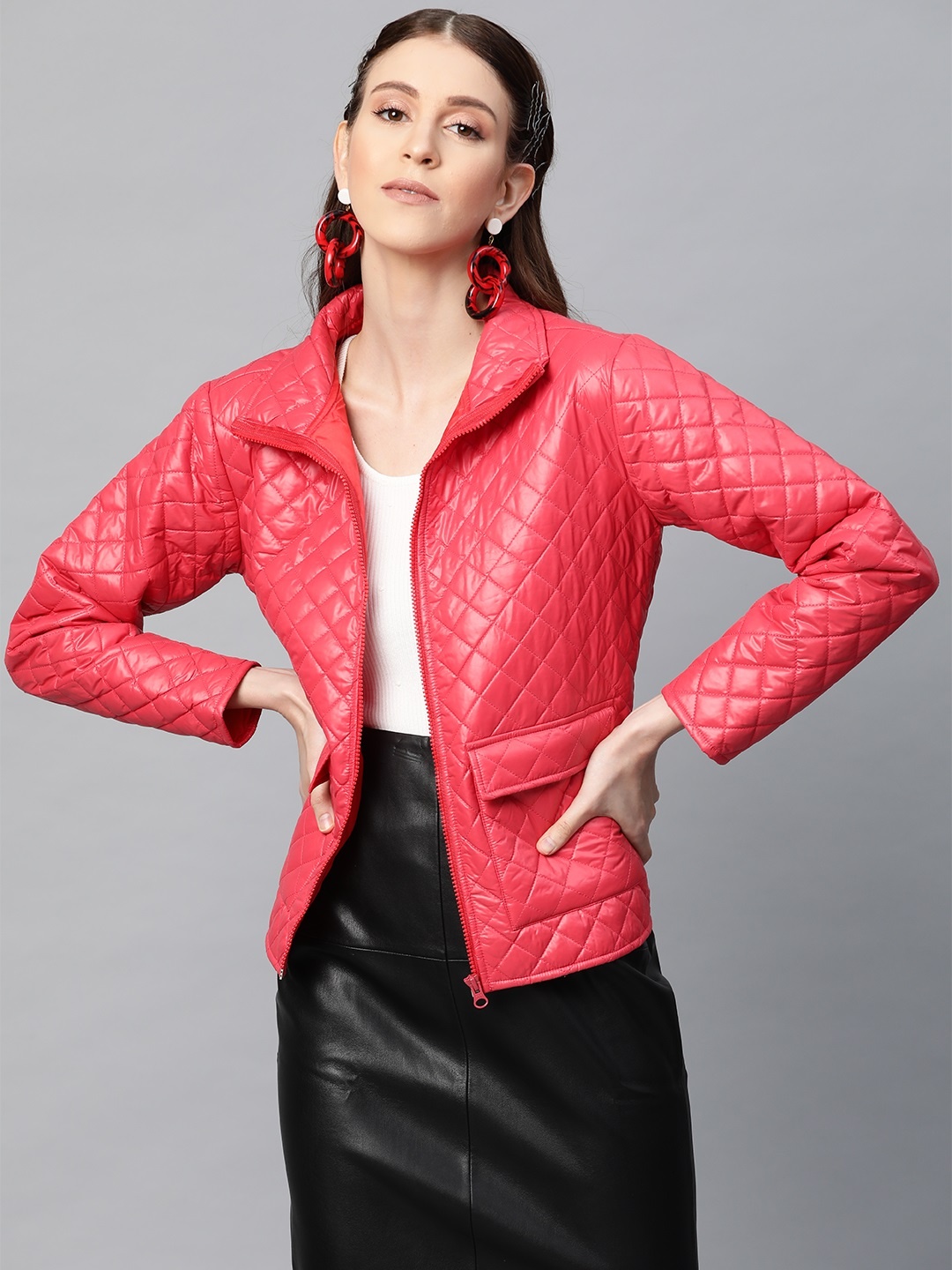 

SASSAFRAS Women Red Solid Quilted Jacket