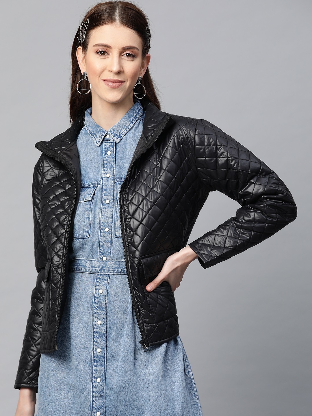 

SASSAFRAS Women Black Solid Quilted Jacket