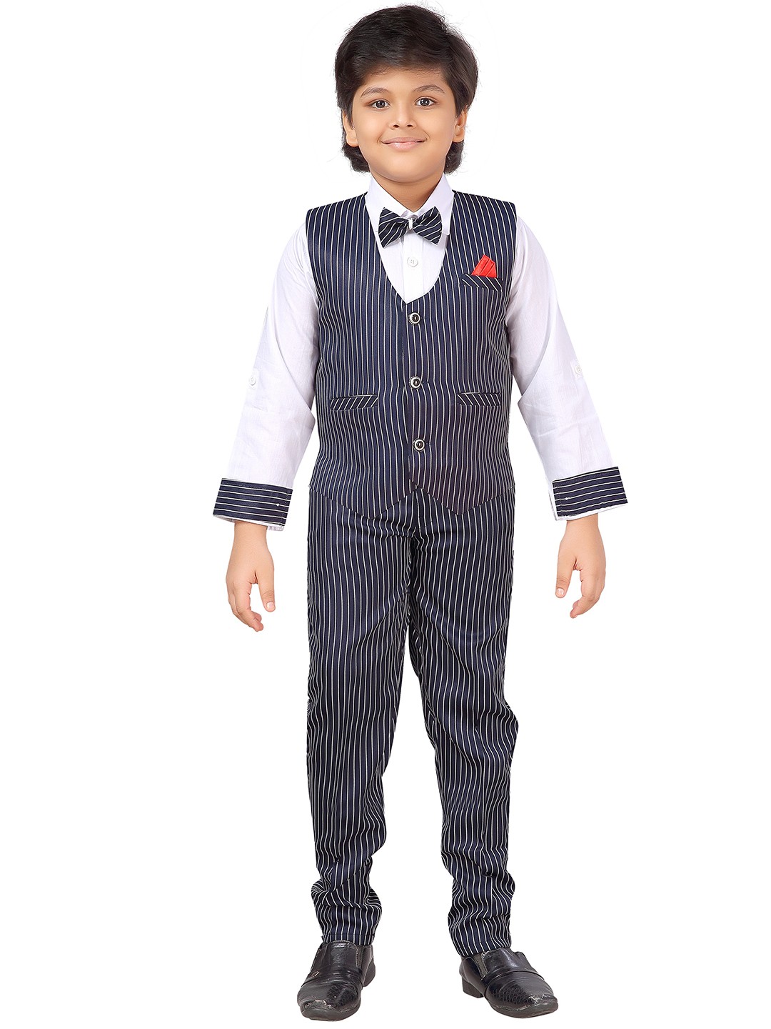 

Aj DEZInES Boys Navy Blue & White Solid Shirt with Trousers