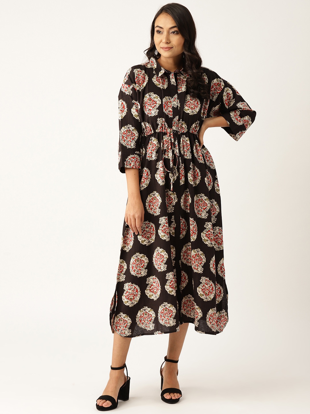 

Shae by SASSAFRAS Women Black & Red Paisley Print Shirt Dress
