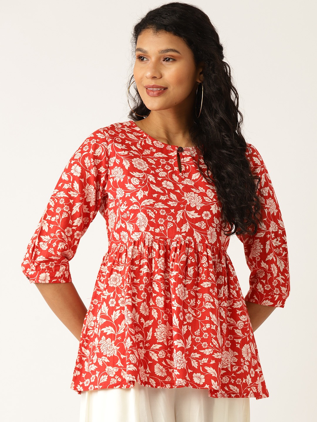

Shae by SASSAFRAS Women Red & White Printed Empire Top