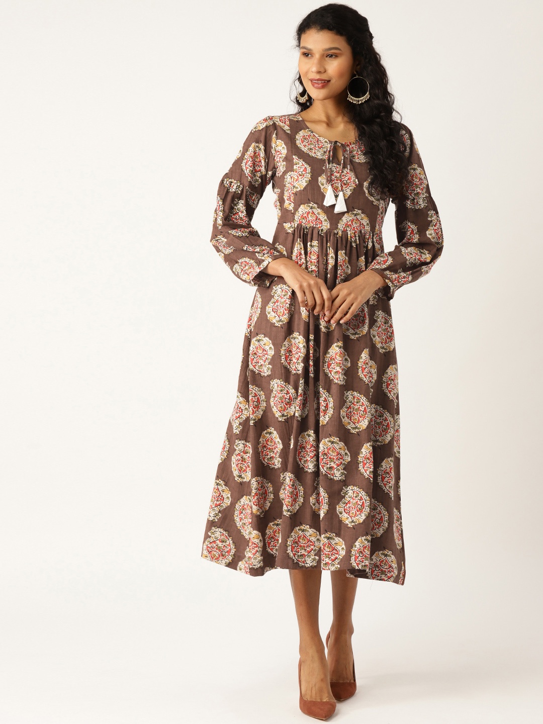 

Shae by SASSAFRAS Women Brown & Off-White Printed A-Line Dress