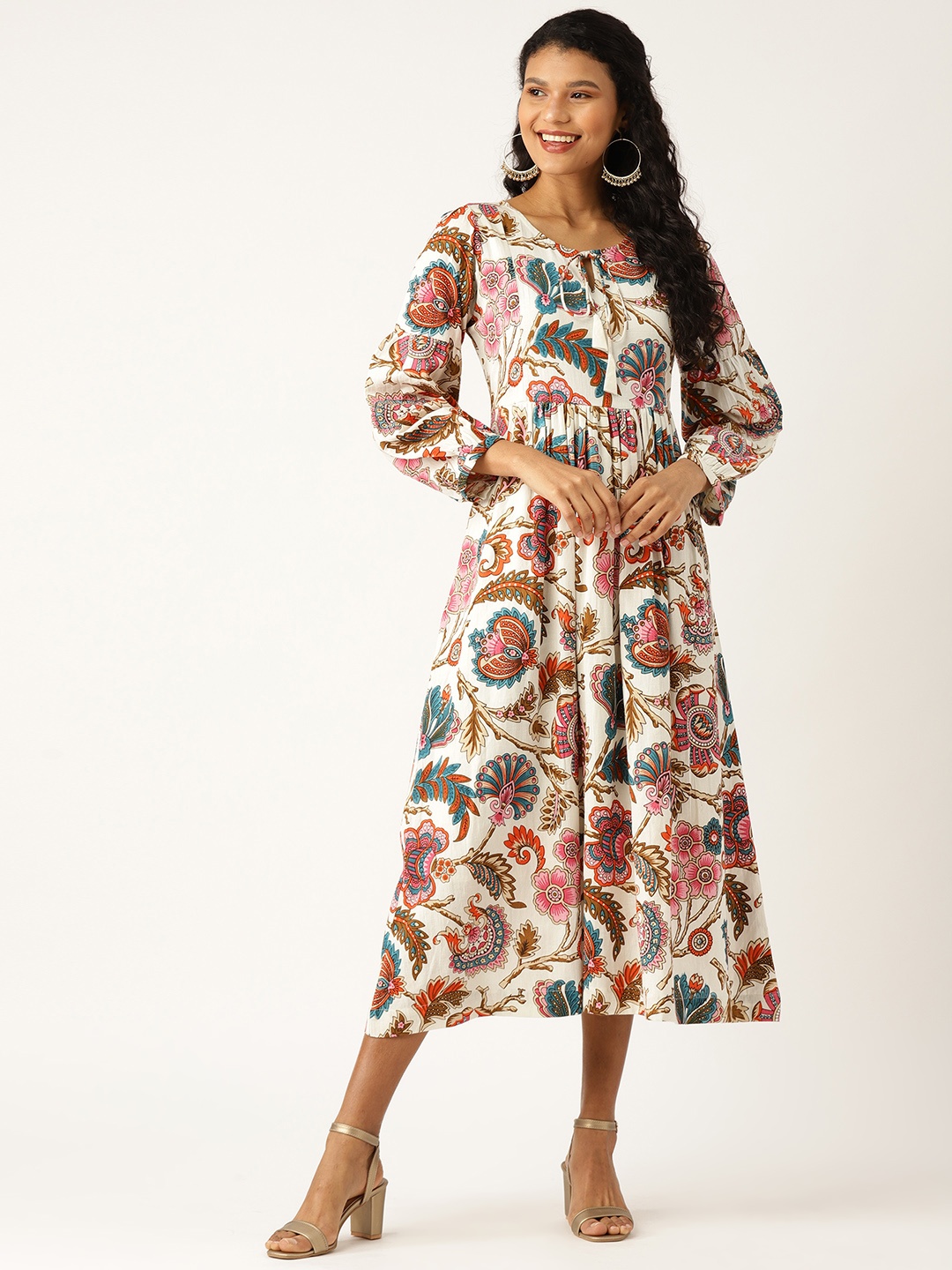 

Shae by SASSAFRAS Women Off-White & Pink Printed A-Line Dress