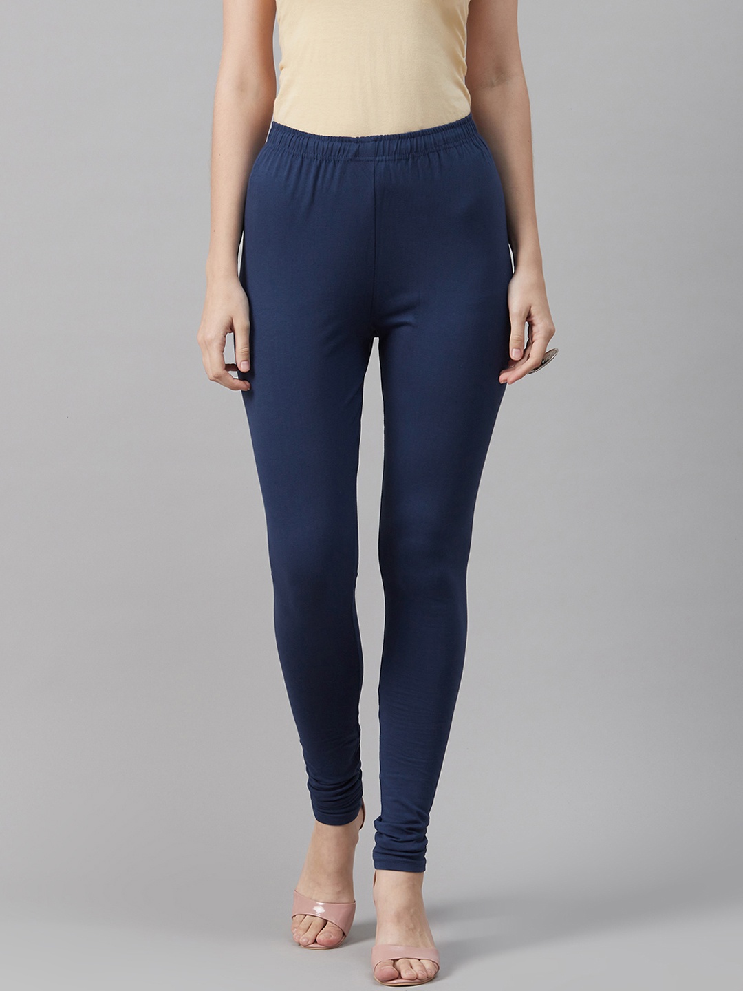

Biba Women Navy Blue Solid Churidar Length Leggings