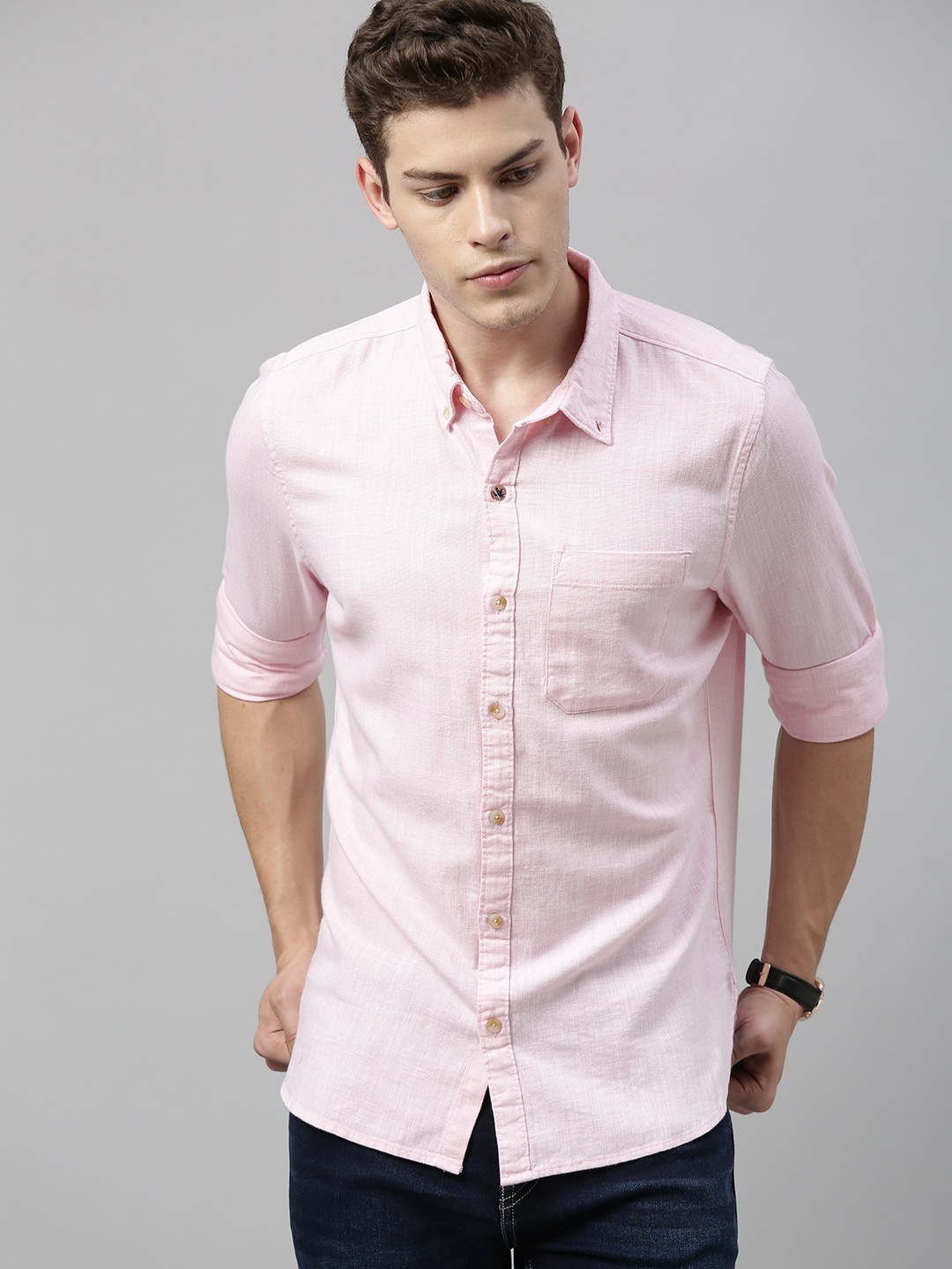 

WROGN Men Pink Slim Fit Solid Casual Shirt