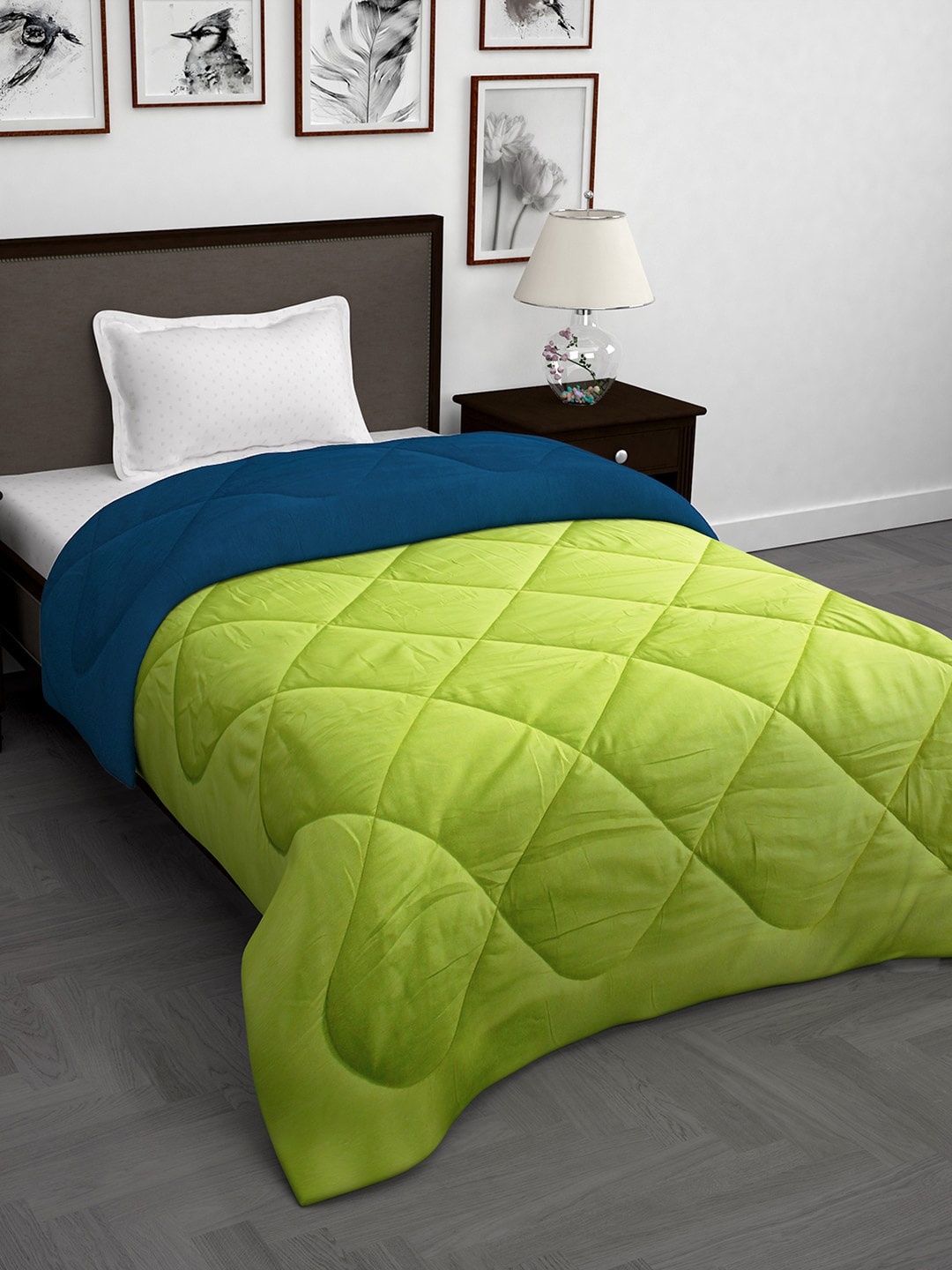 

Story@home Green & Navy Blue Solid Mild Winter 200 GSM Reversible Single Bed Comforter
