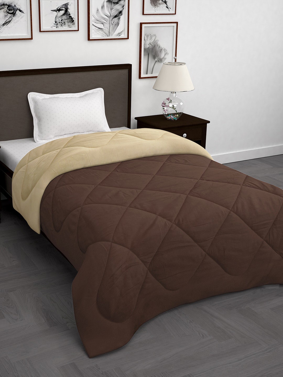 

Story@home Coffee Brown & Beige Solid Reversible Mild Winter 200 GSM Single Bed Comforter