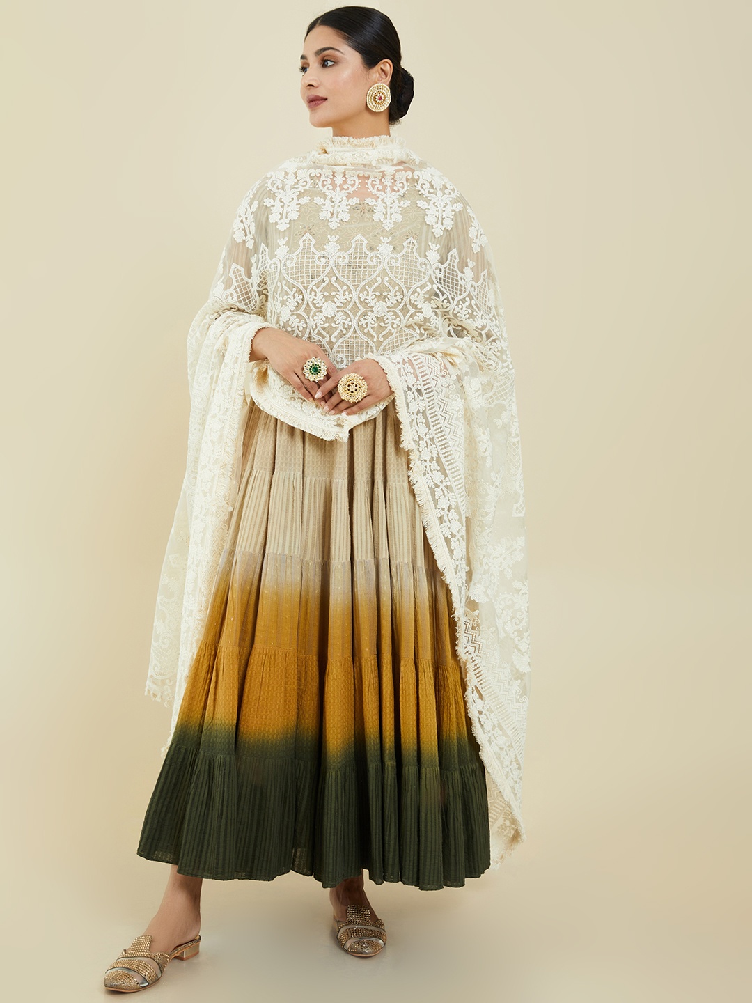 

Soch White Embroidered Net Dupatta