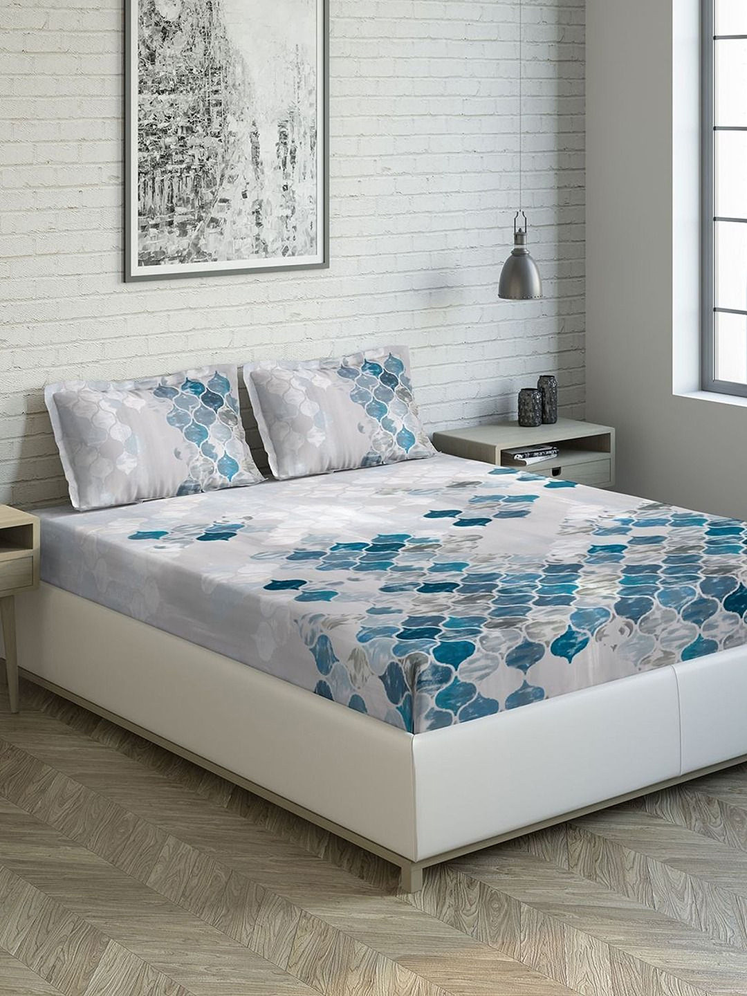 

DDecor Blue & Grey Ethnic Motifs 144 TC Cotton 1 King Bedsheet with 2 Pillow Covers
