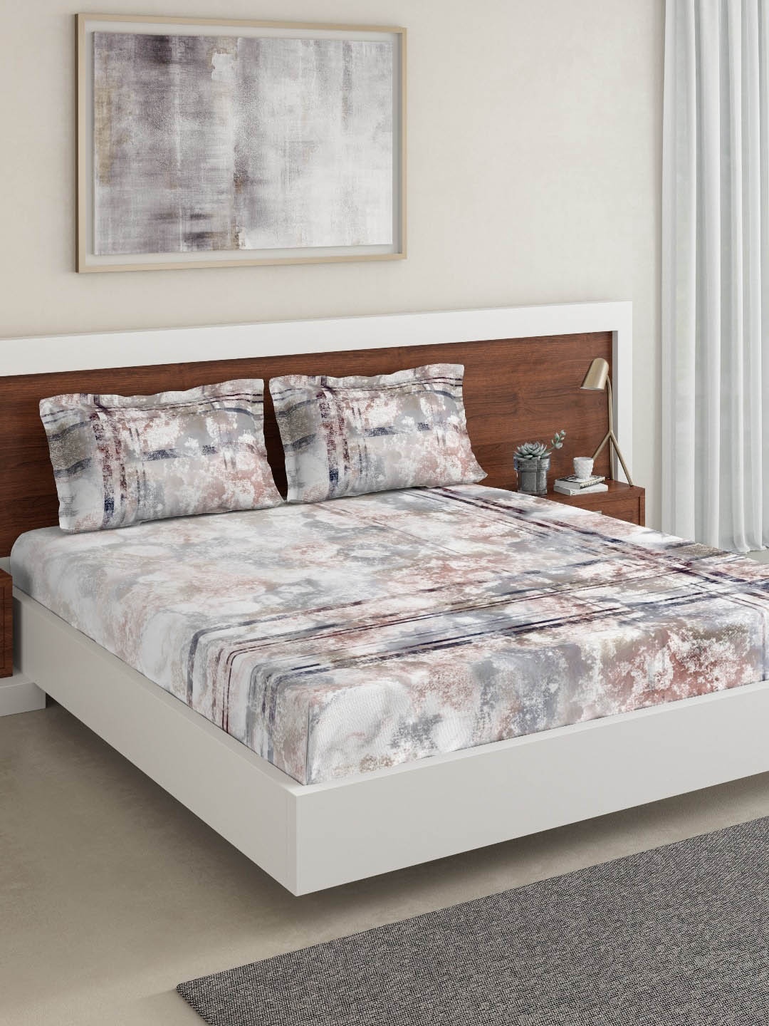 

DDecor Brown Abstract 144 TC Cotton 1 King Bedsheet with 2 Pillow Covers