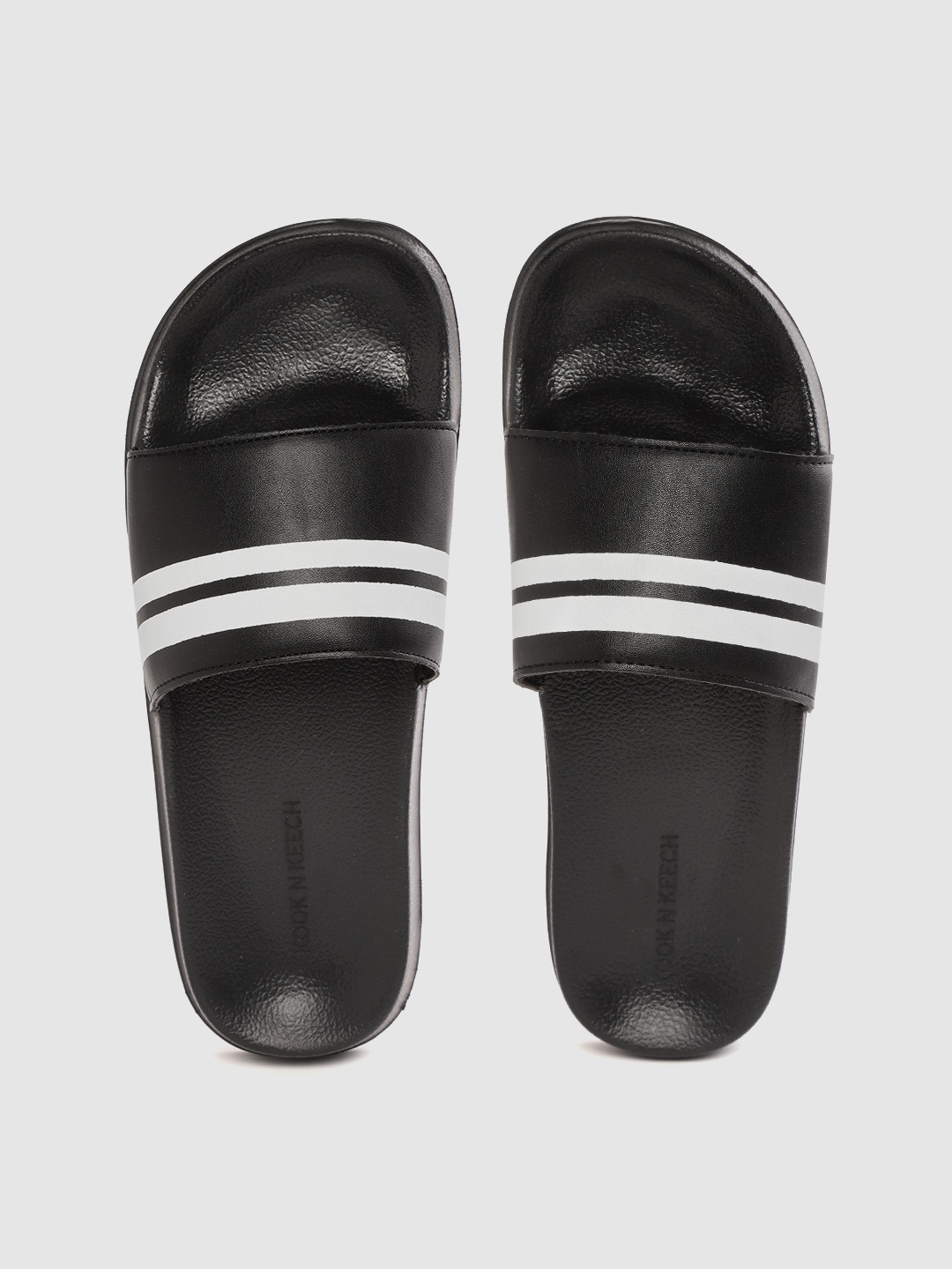 

Kook N Keech Men Black & White Striped Sliders