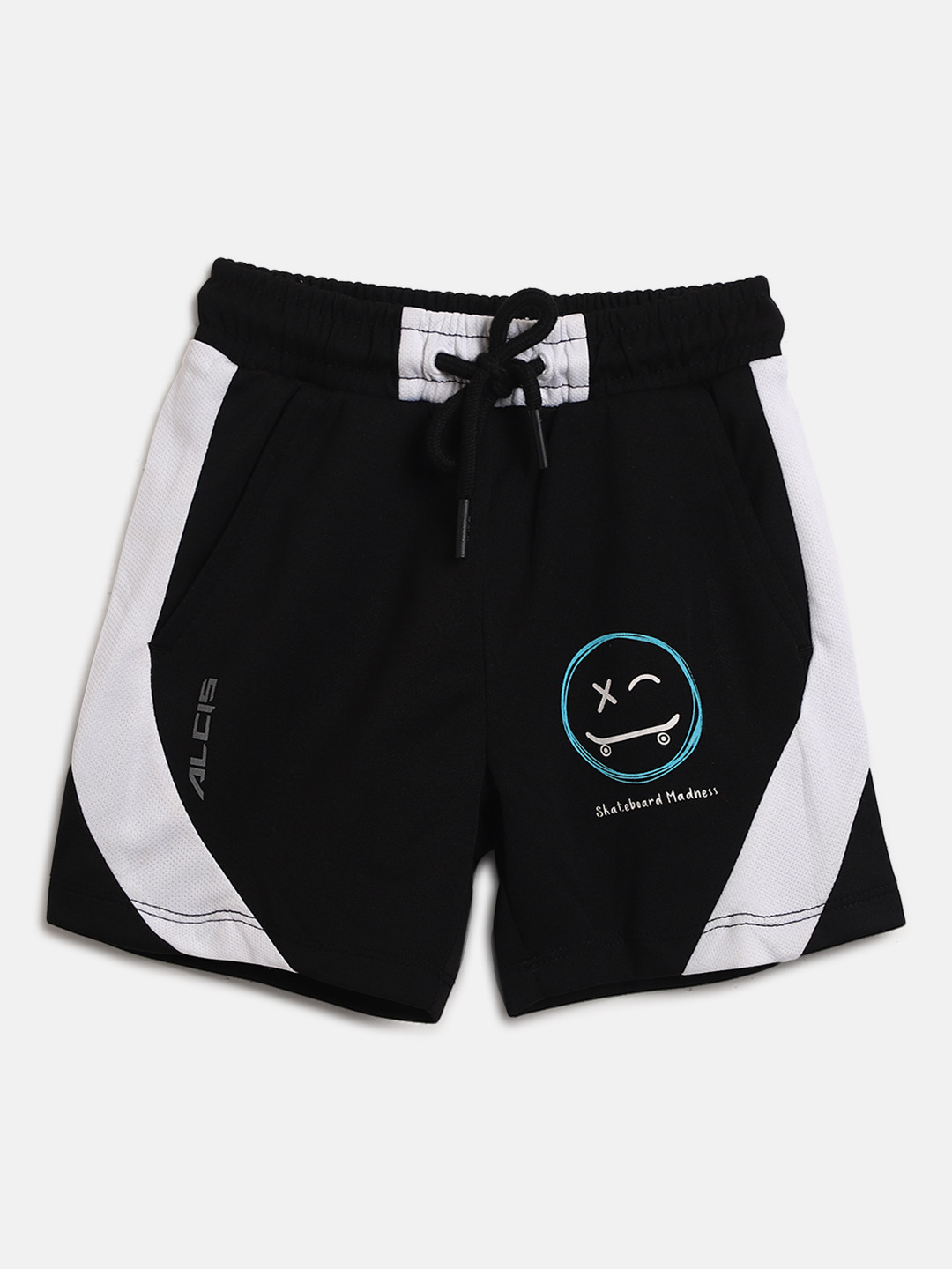 

Alcis Boys Black & White Colourblocked Slim Fit Sports Shorts