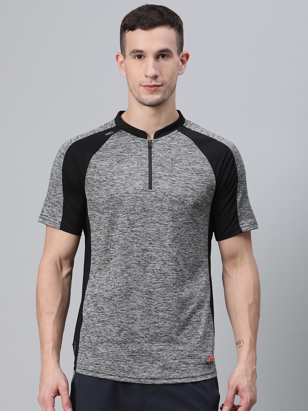 

Alcis Men Charcoal Grey Solid Mandarin Collar Sports T-shirt