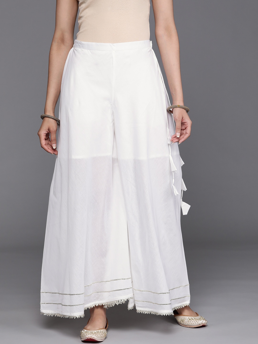 

Libas Women White Hem Design Wide Leg Palazzos