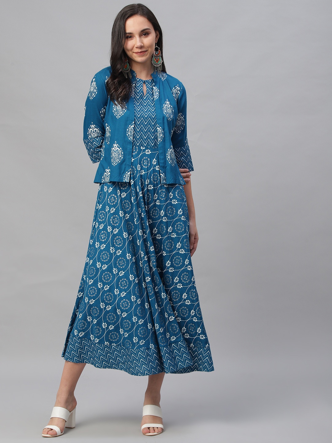 

Libas Women Blue Printed Fit and Flare Dress