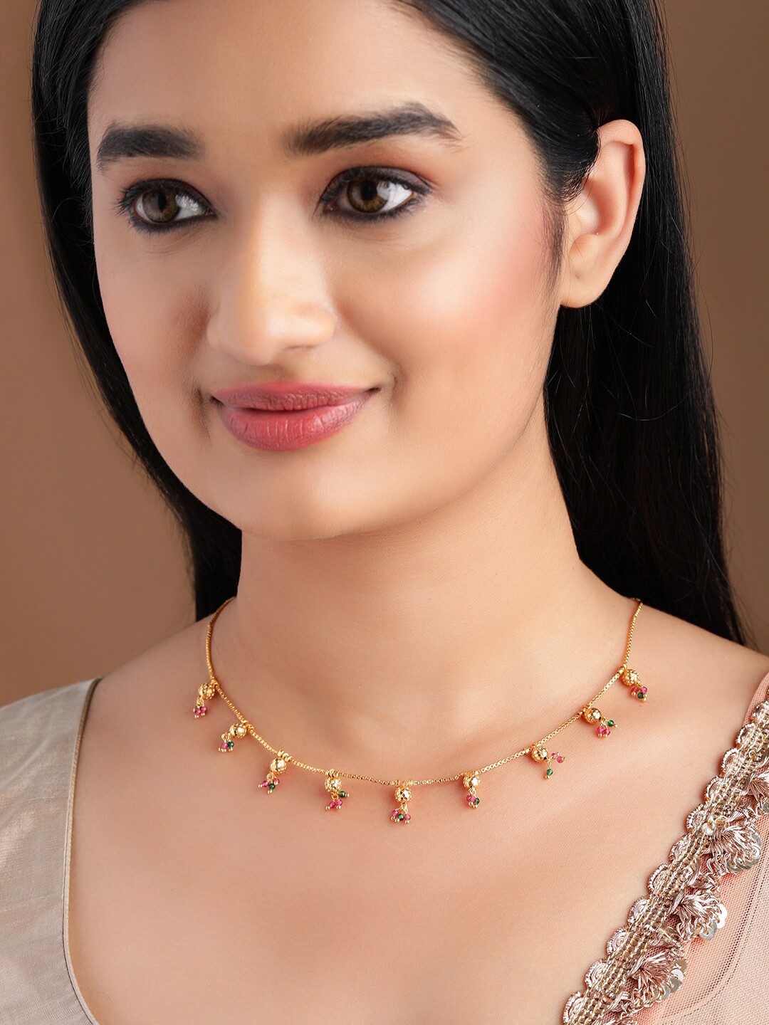 

Rubans 22K Gold Plated Handcrafted Beaded Chain Necklace