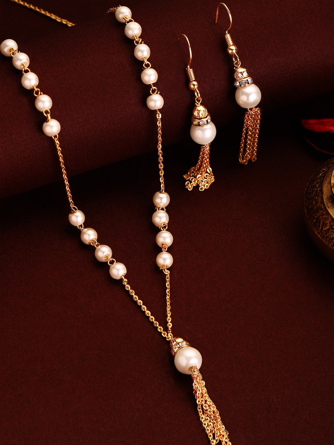 

Rubans 22K Gold-Plated White Pearl Embellished Handcrafted Jewellery Set