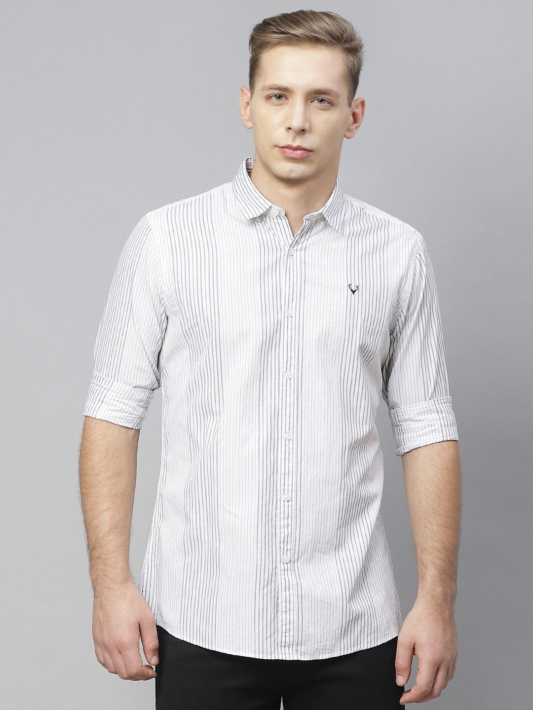 

Allen Solly Sport Men White & Charcoal Grey Cotton Regular Fit Self-Striped Casual Shirt