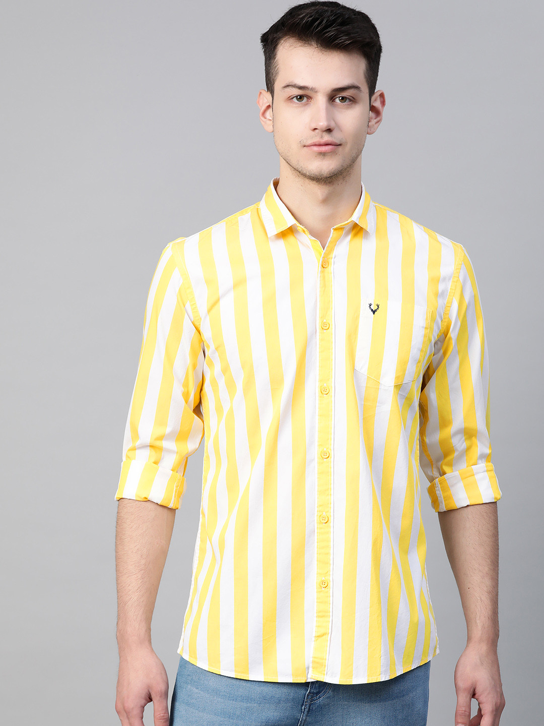 

Allen Solly Sport Men Yellow & White Custom Fit Striped Casual Shirt