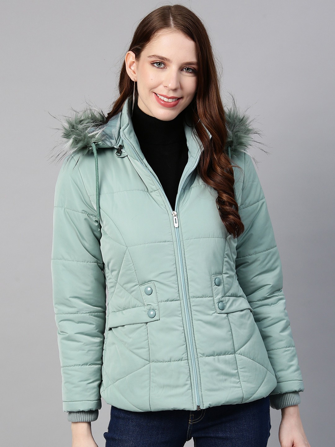 

Foreign Culture By Fort Collins Women Blue Solid Parka Jacket with Detachable Hood