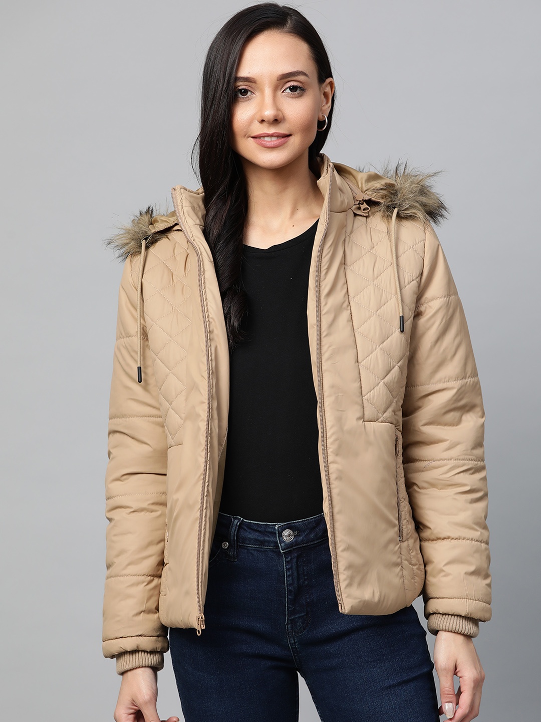 

Foreign Culture By Fort Collins Women Khaki Solid Lightweight Hooded Parka Jacket