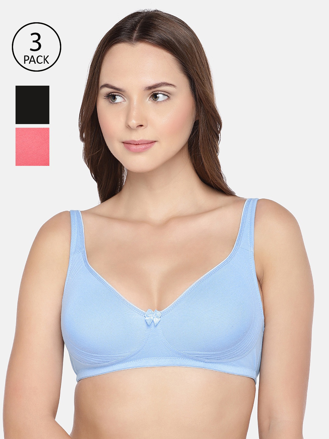 

Inner Sense Pack of 3 Non-Wired Non Padded Everyday Bra ISBC057-Black_Bright Pink_Sky Blue