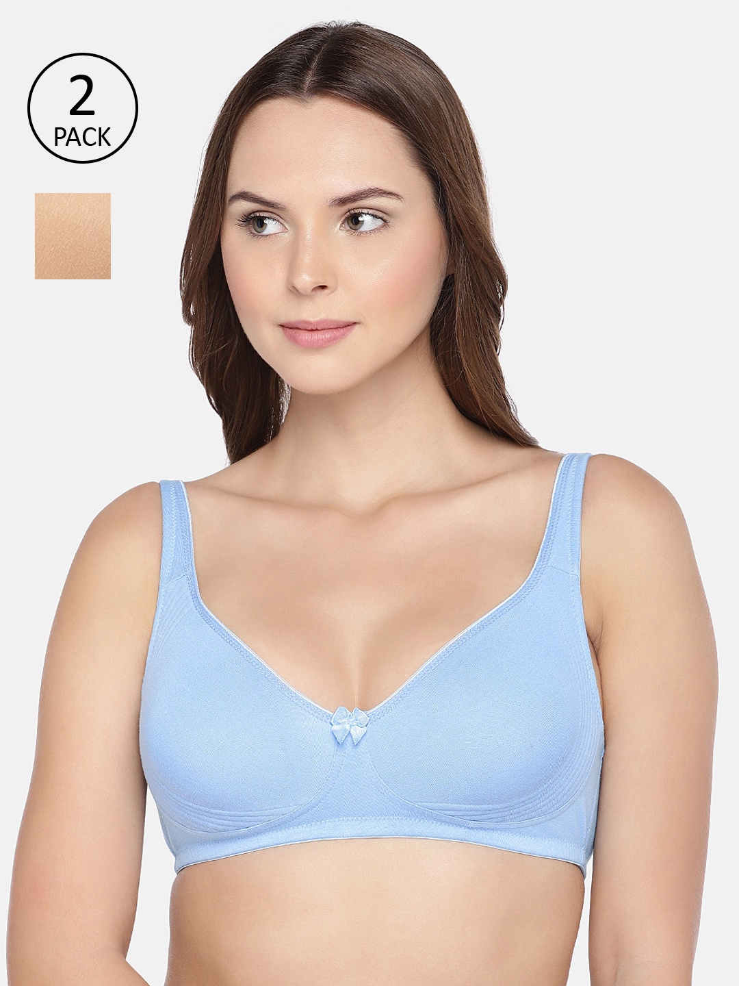 

Inner Sense Pack Of 2 Solid Non-Wired Non Padded Organic Cotton Everyday Bra ISBC057, Blue
