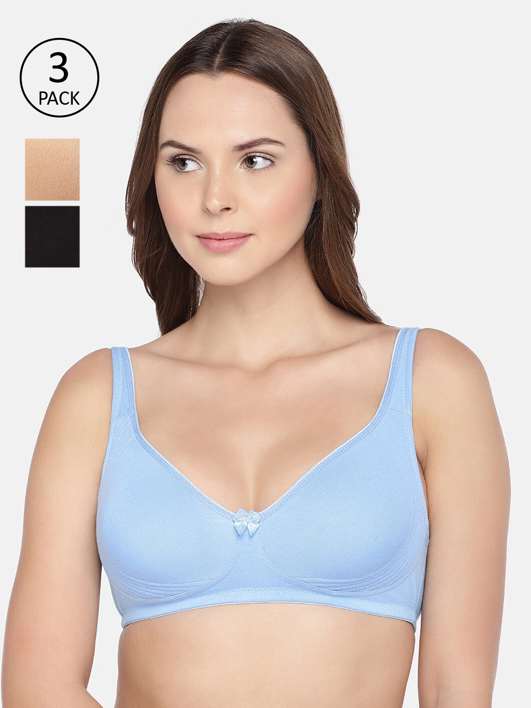 

Inner Sense Pack Of 3 Solid Organic Cotton Antimicrobial Non Padded Everyday Bra ISBC057, Blue