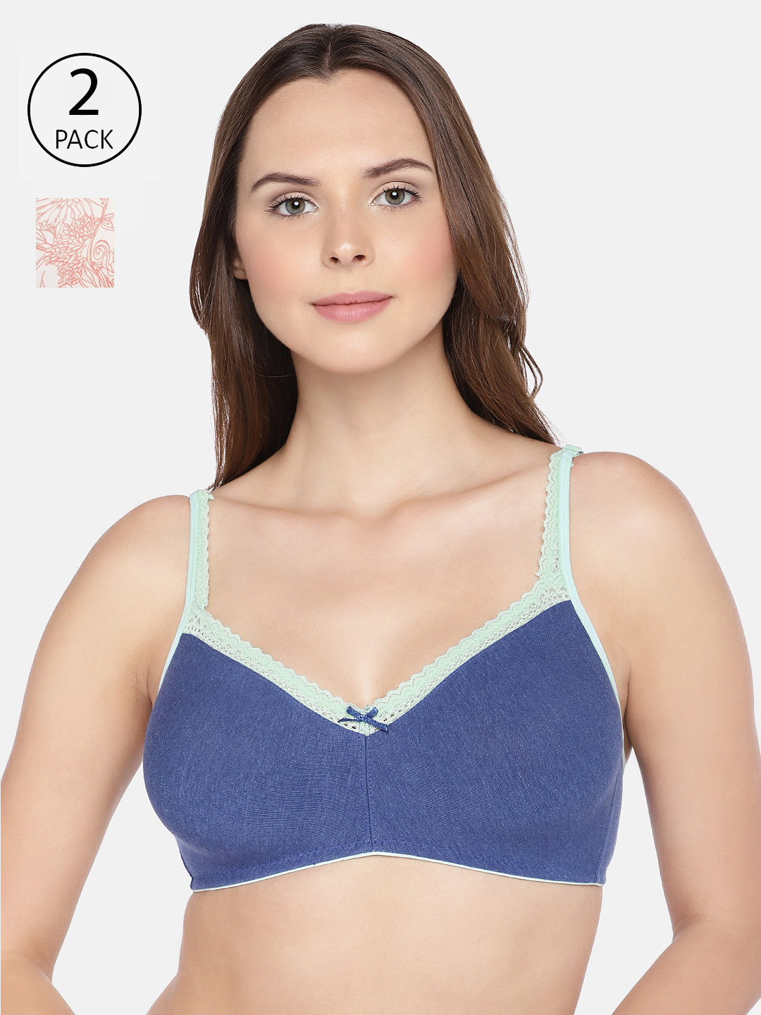 

Inner Sense Pack Of 2 Solid Non-Wired Non Padded Organic Cotton Sustainable Everyday Bra ISB017A, Blue