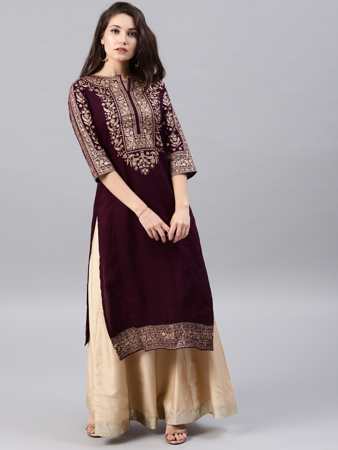 

Vishudh Purple Printed A-Line Kurta