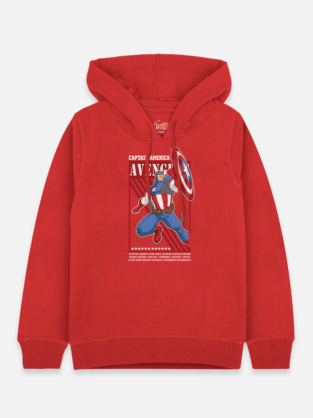

Kids Ville Boys Red Captain America Printed Hooded Sweatshirt