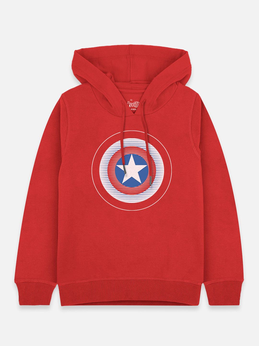 

Kids Ville Boys Red & Blue Captain America Printed Hooded Sweatshirt