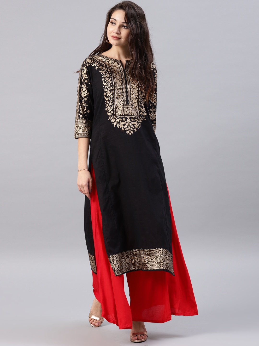 

Vishudh Black Printed A-Line Kurta