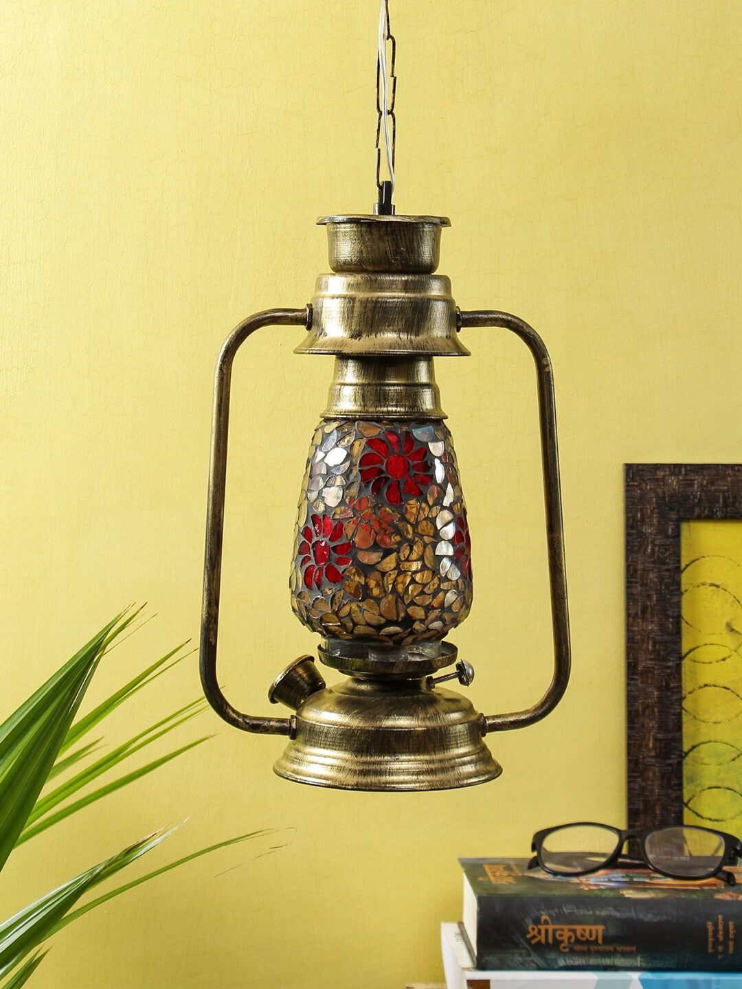 

Devansh Red & Gold-Toned Solid Traditional Hanging Lantern