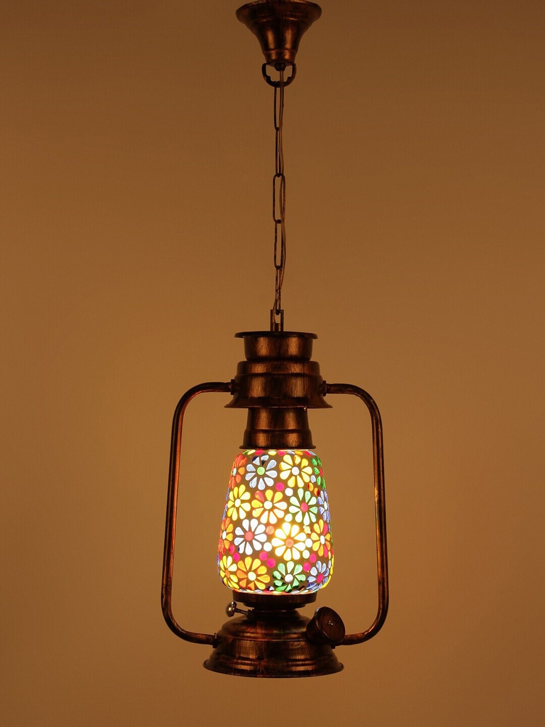 

Devansh White & Copper-Toned Mosaic Glass Hanging Lantern