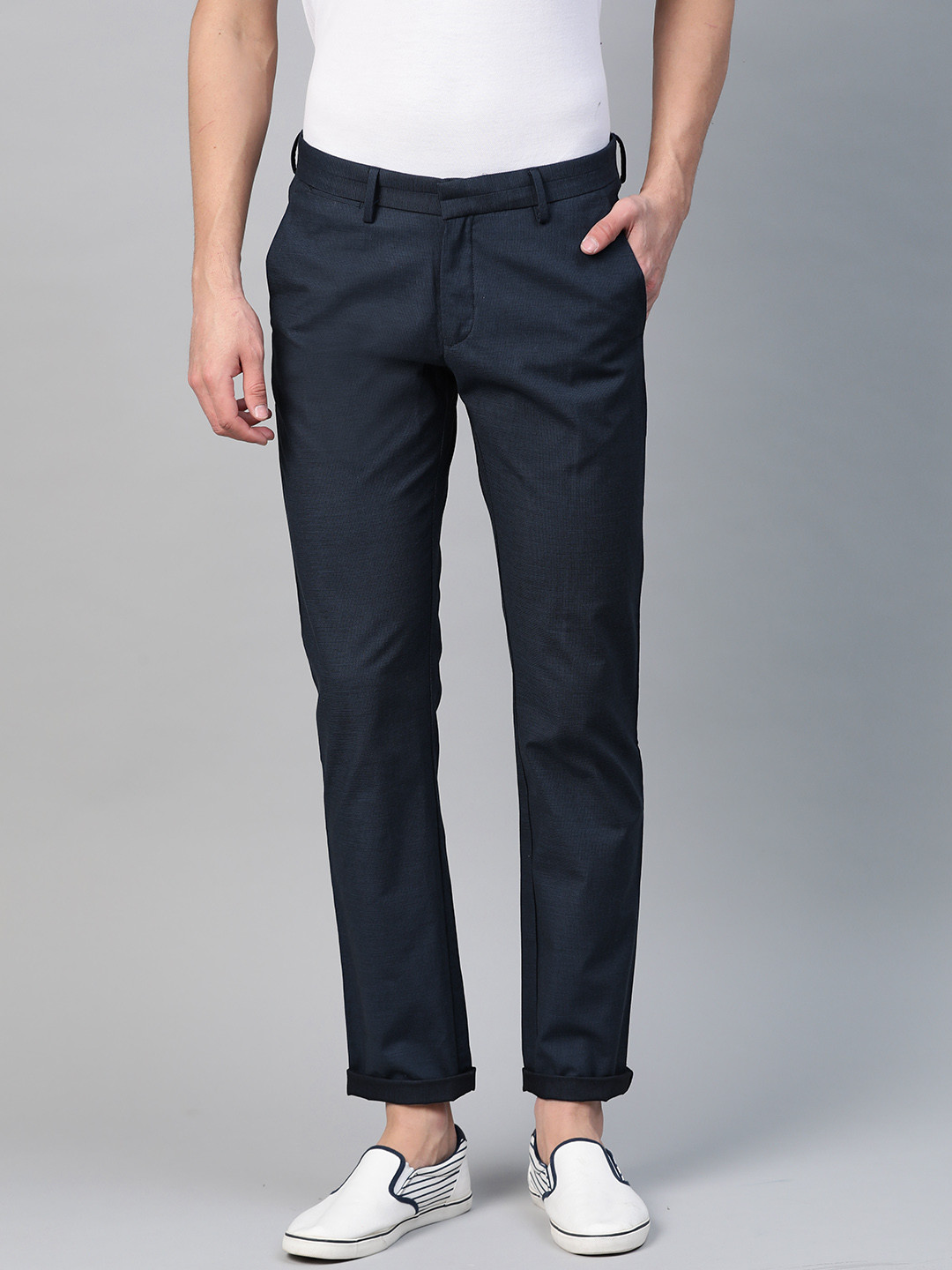 

Allen Solly Men Navy Blue Smart Slim Fit Checked Regular Trousers