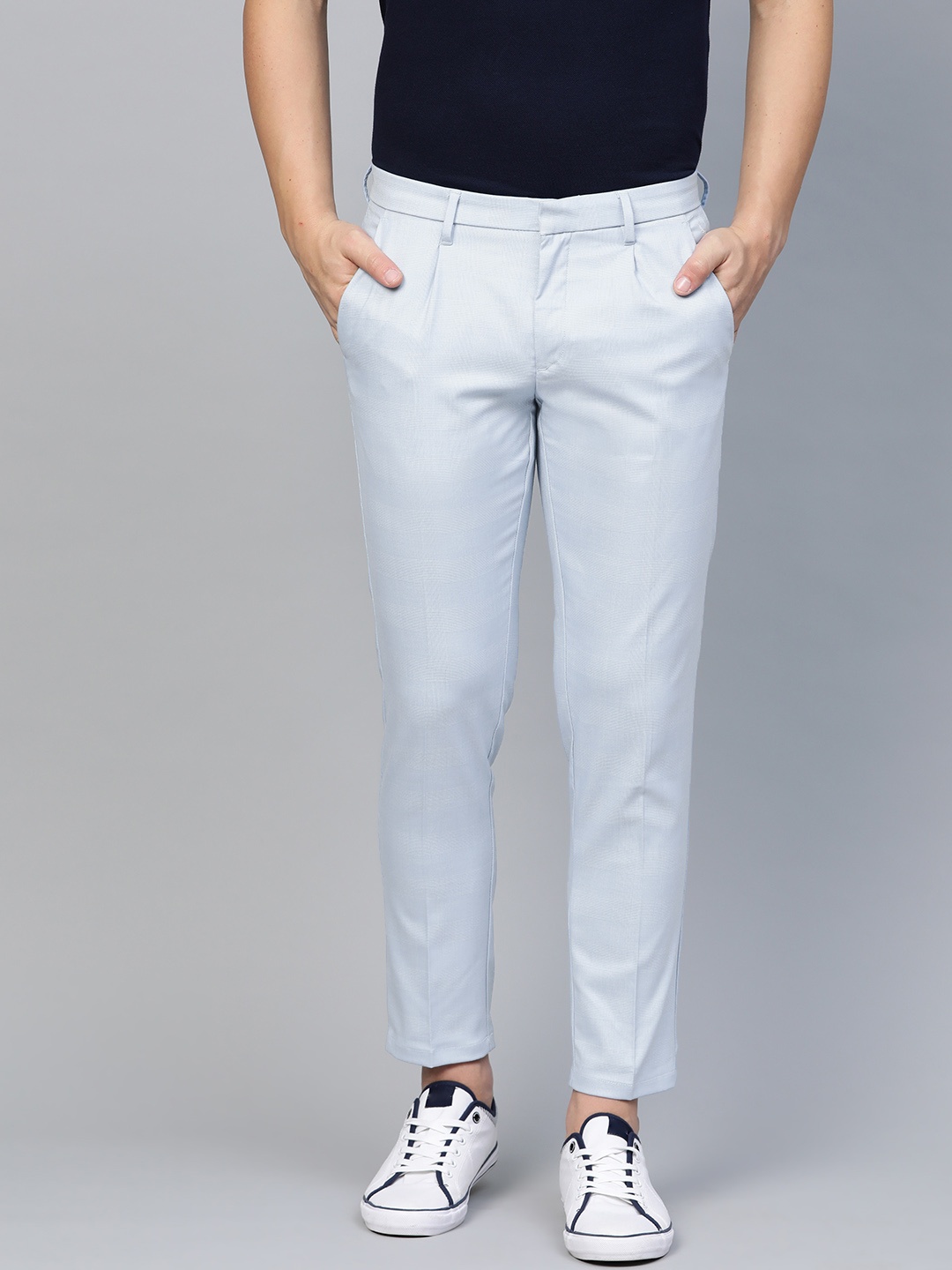 

Allen Solly Men Blue Cropped Regular Fit Checked Regular Trousers