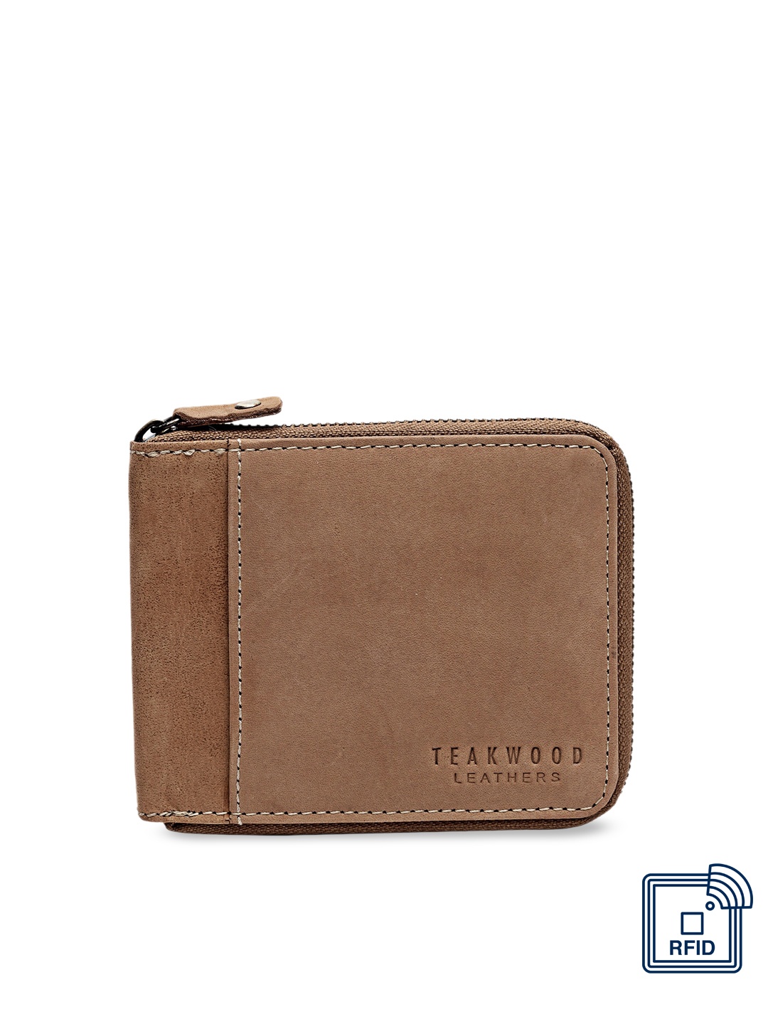 

Teakwood Leathers Men Brown Solid Leather Zip Around Wallet